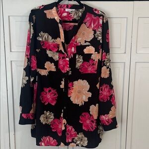 Calvin Klein Black & Pink Floral Blouse Women’s Size 1X